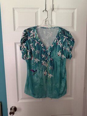 LOMON Puff Short Sleeve Shirt Summer Tops V Neck Casual T Shirts Loose Fit Large